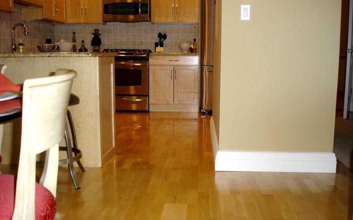 Light maple hardwood in a modern kitchen