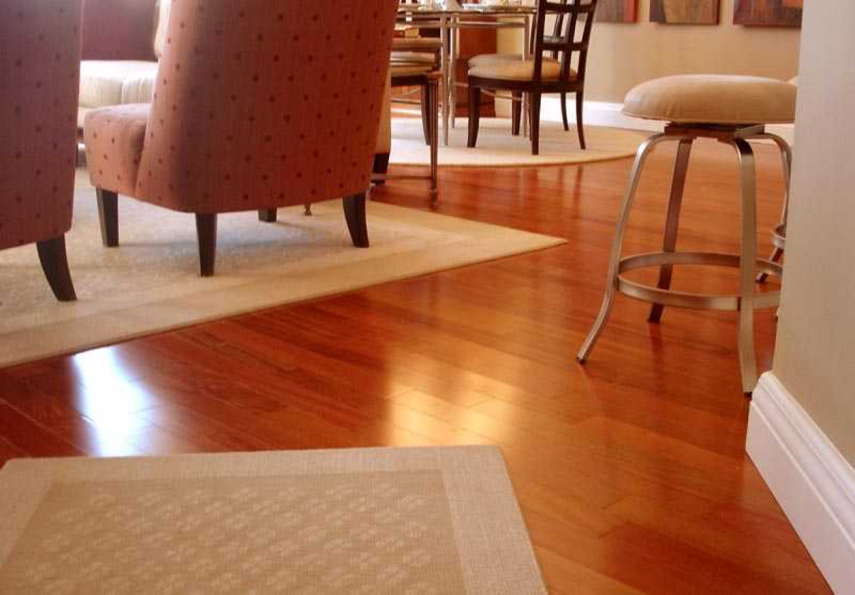 Cherry hardwood open living and dining area