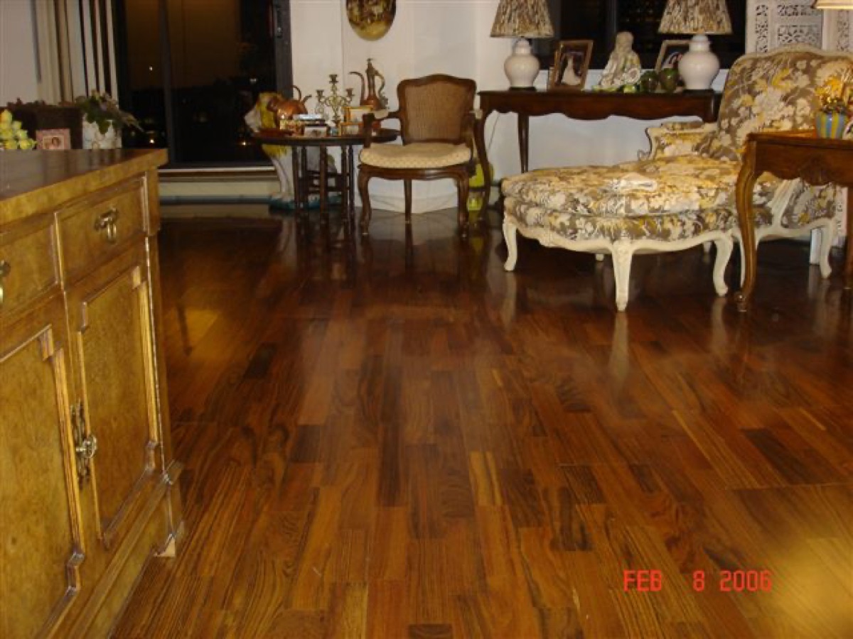 Glossy dark walnut living room with antique furniture